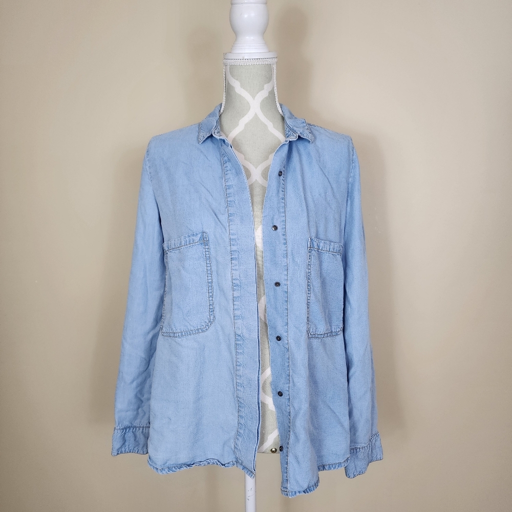 ZARA Chambray Button Down Shirt Top Size Small